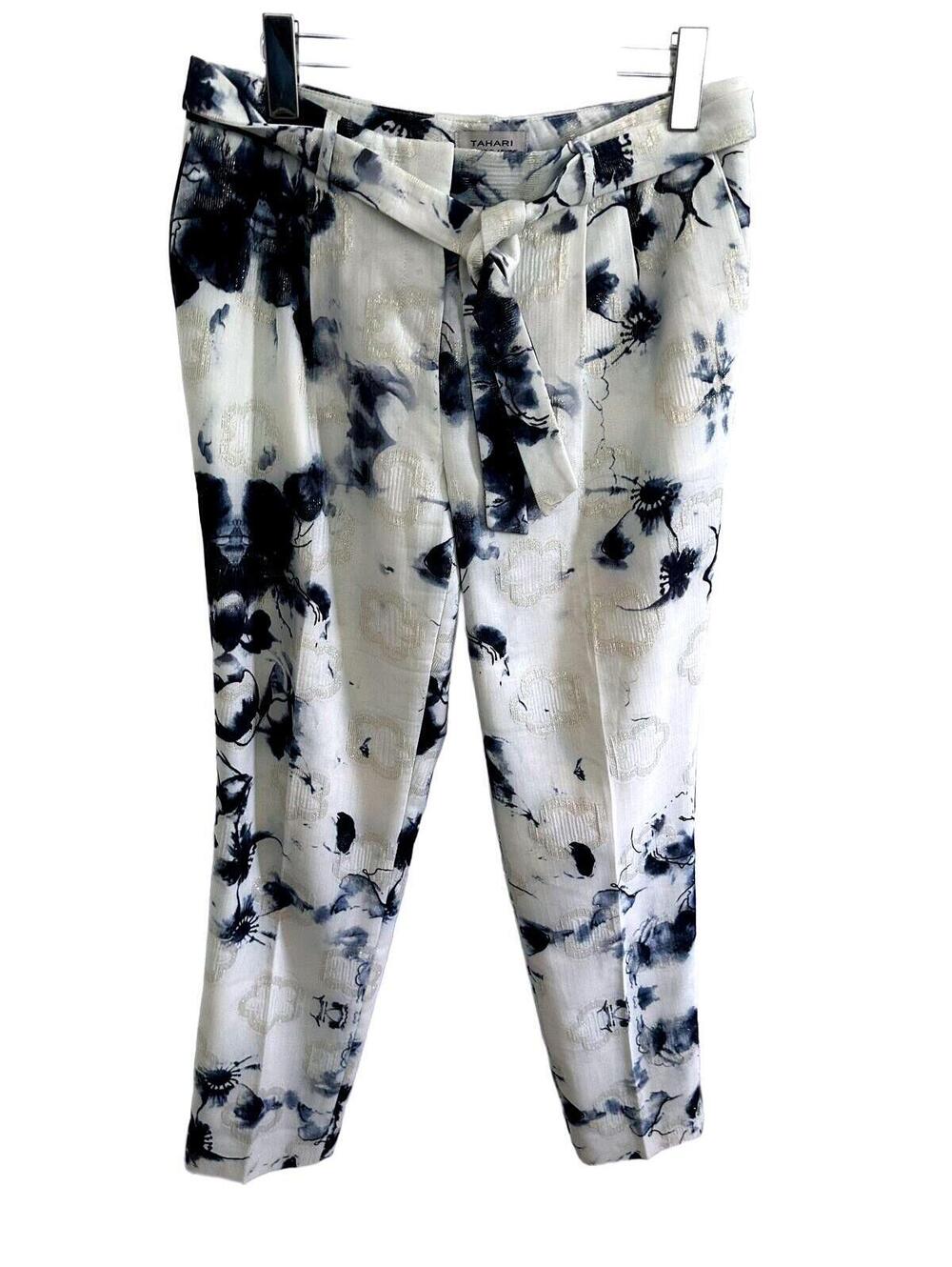 Tahari ASL Women's Print Metallic Jacquard Cropped Trousers with Tie Waist - 4